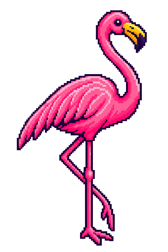 Pink pixel-art flamingo